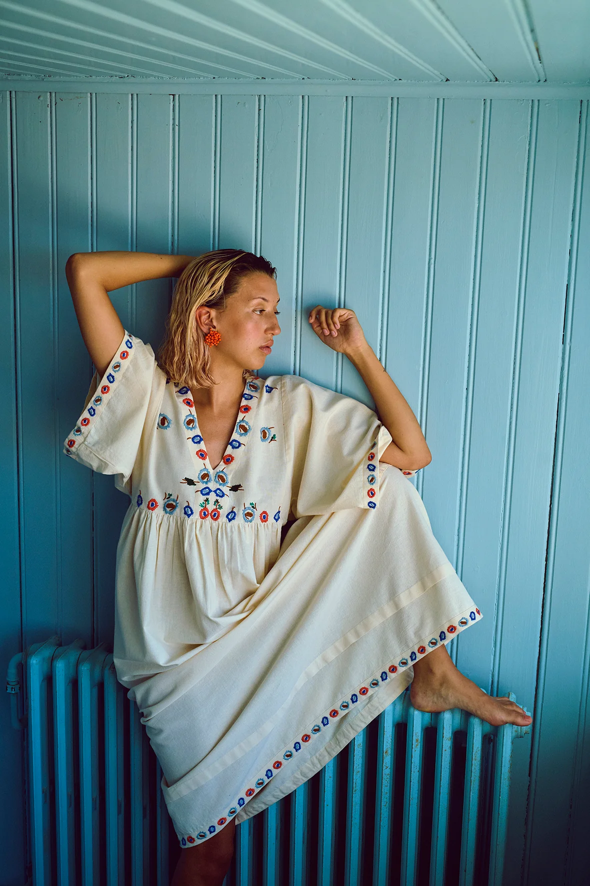 FLORA KJOLE MED 3/4 ÆRME - VANILLA