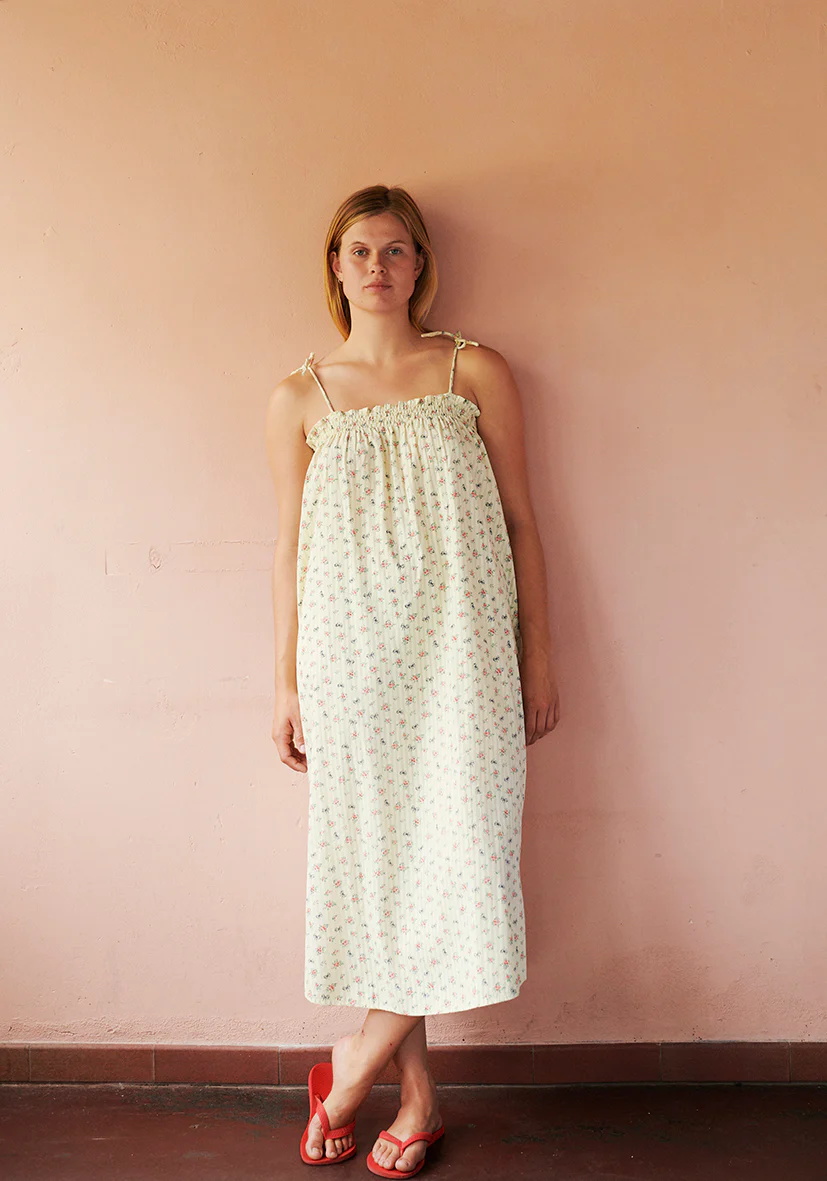 LITTLE BOW STRAP DRESS - VANILLA