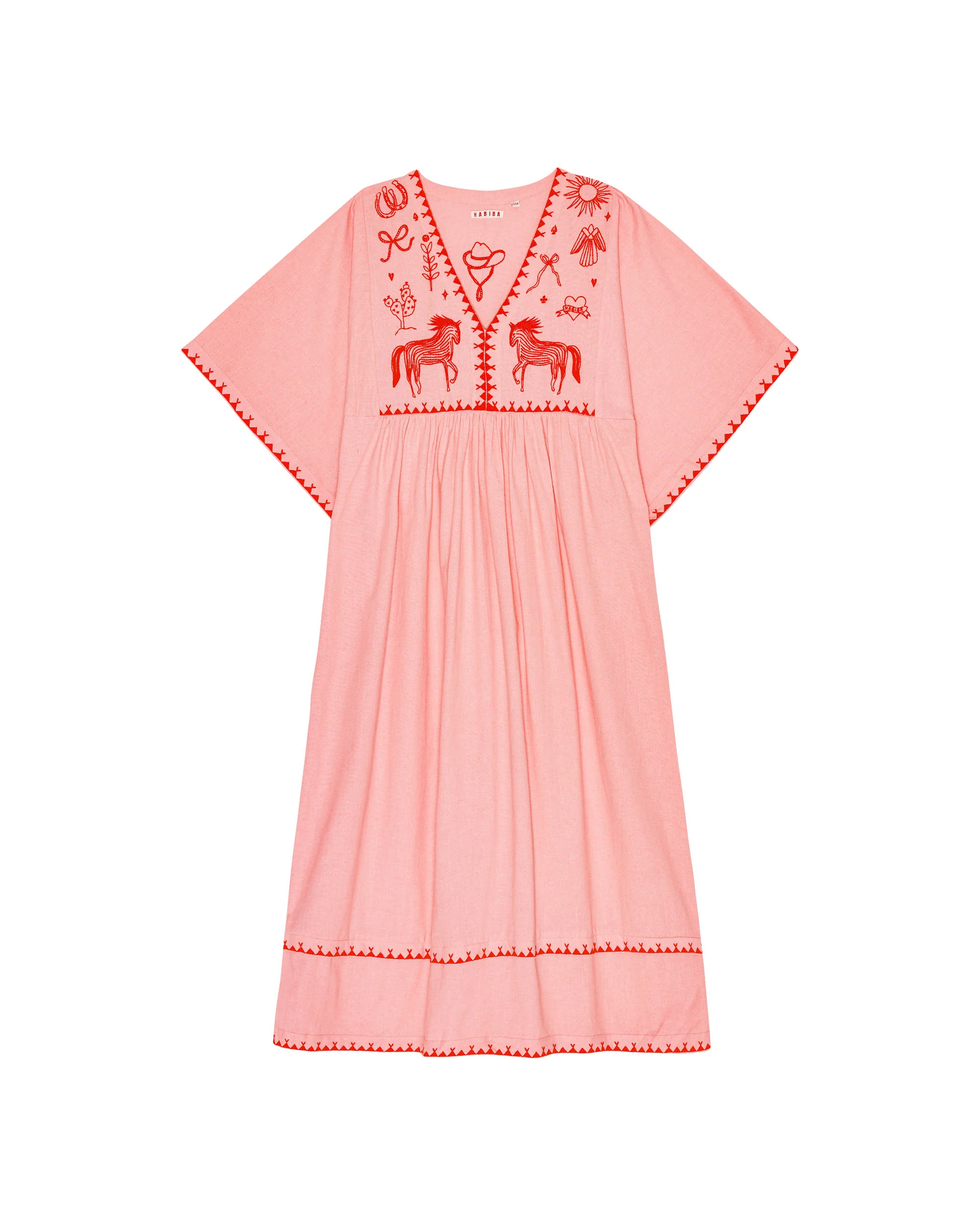 POLLY EMBROIDERY DRESS 3/4 SLEEVE - FLAMINGO - Image 3