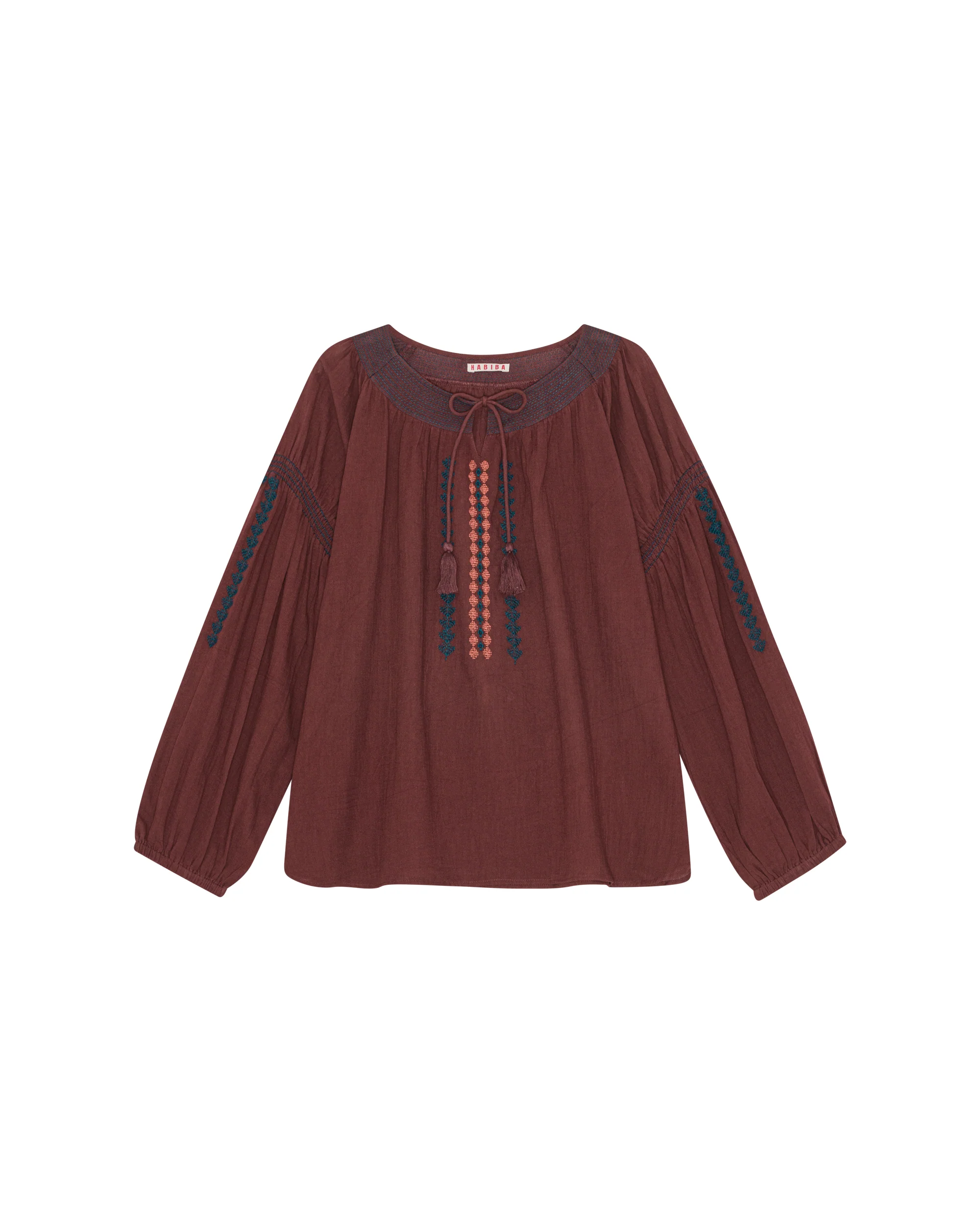 ROMANIA BLUSE MED BRODERI OG KLOKKEÆRMER - BURGUNDY - Image 4